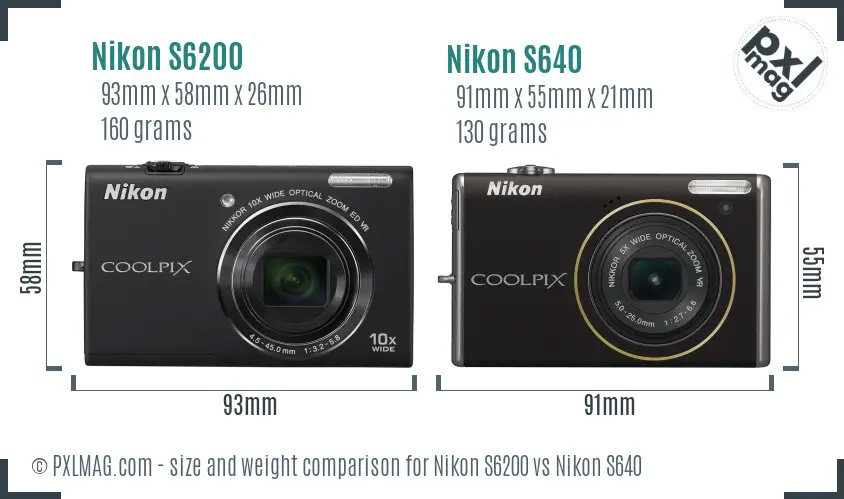Nikon S6200 vs Nikon S640 size comparison