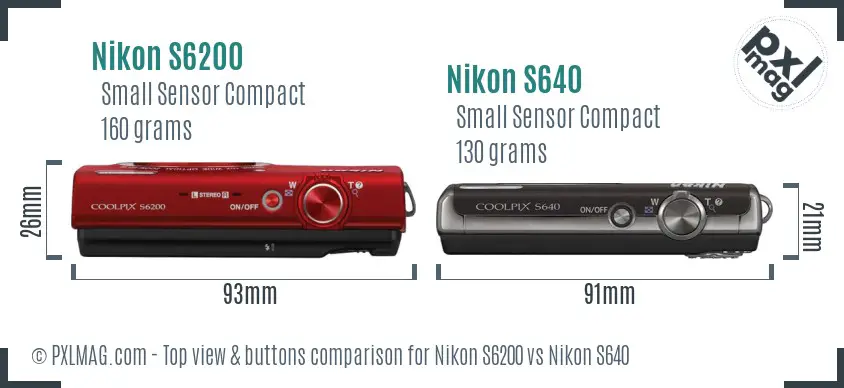 Nikon S6200 vs Nikon S640 top view buttons comparison
