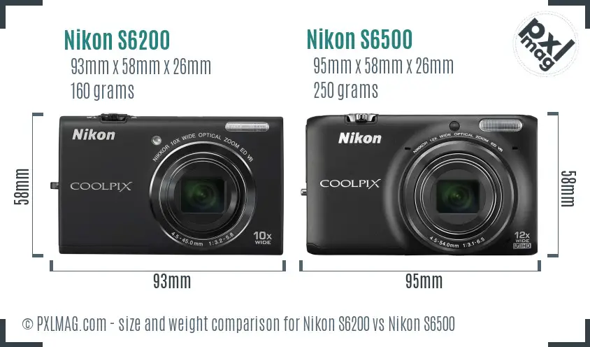Nikon S6200 vs Nikon S6500 size comparison
