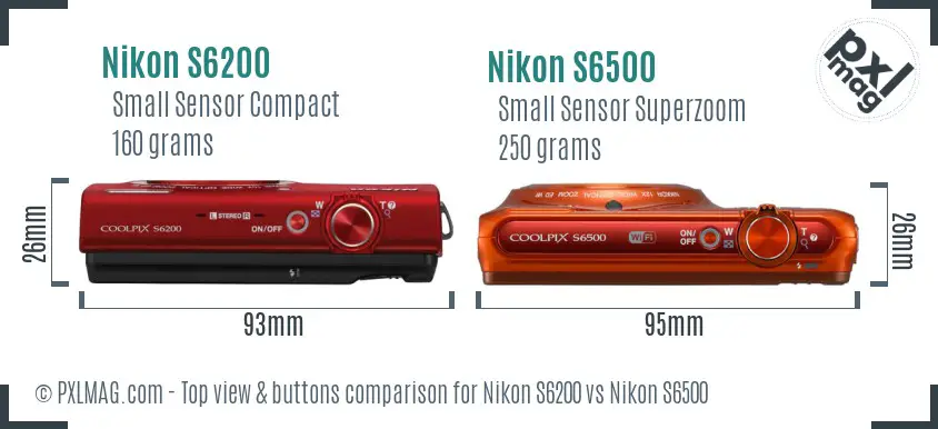 Nikon S6200 vs Nikon S6500 top view buttons comparison