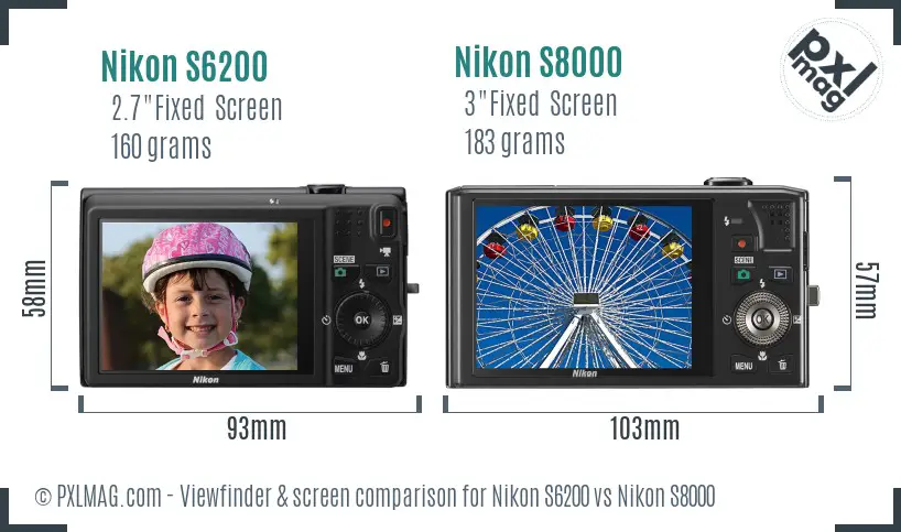 Nikon S6200 vs Nikon S8000 Screen and Viewfinder comparison