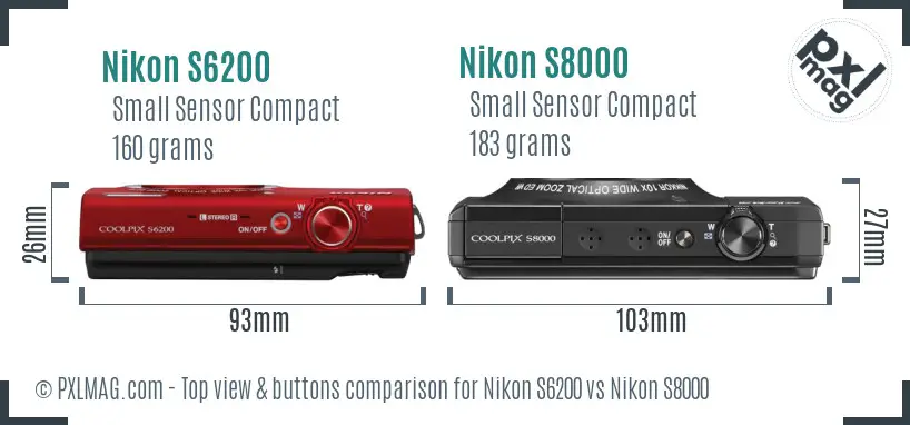 Nikon S6200 vs Nikon S8000 top view buttons comparison