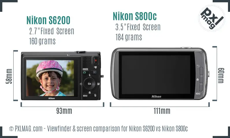 Nikon S6200 vs Nikon S800c Screen and Viewfinder comparison