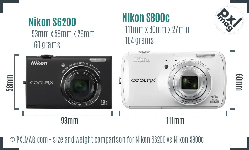 Nikon S6200 vs Nikon S800c size comparison