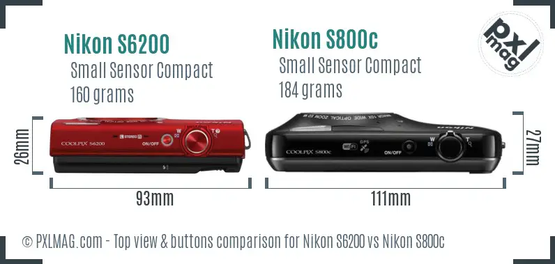 Nikon S6200 vs Nikon S800c top view buttons comparison