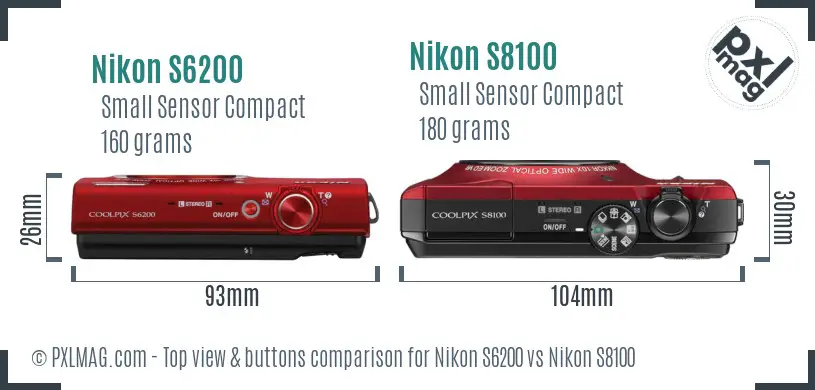 Nikon S6200 vs Nikon S8100 top view buttons comparison