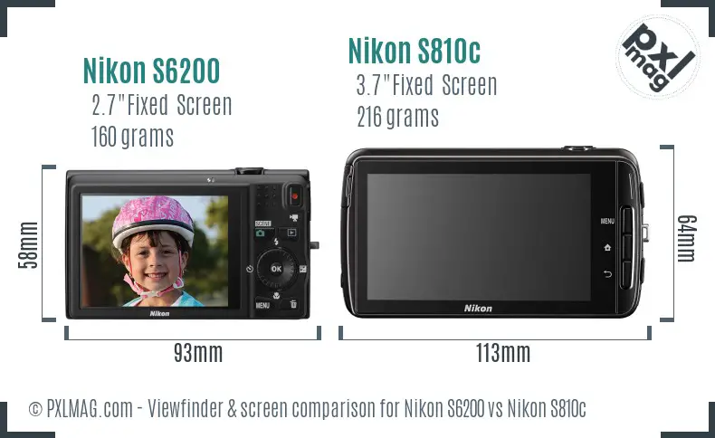 Nikon S6200 vs Nikon S810c Screen and Viewfinder comparison