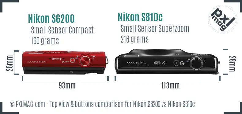 Nikon S6200 vs Nikon S810c top view buttons comparison