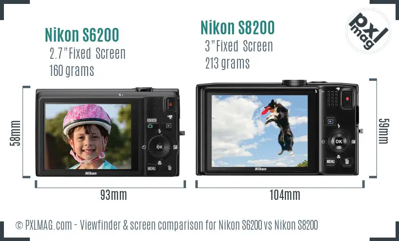 Nikon S6200 vs Nikon S8200 Screen and Viewfinder comparison