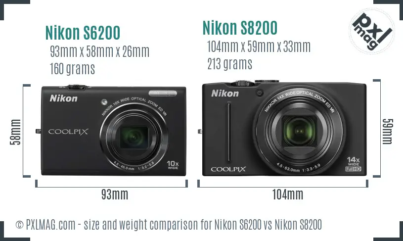Nikon S6200 vs Nikon S8200 size comparison