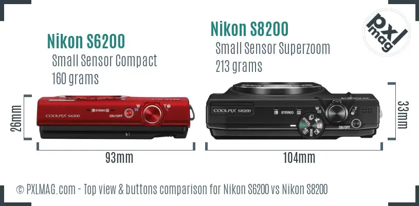 Nikon S6200 vs Nikon S8200 top view buttons comparison