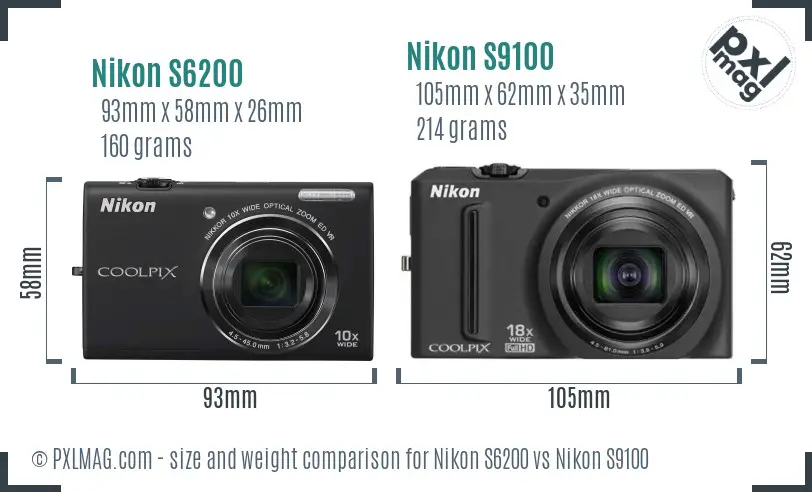 Nikon S6200 vs Nikon S9100 size comparison