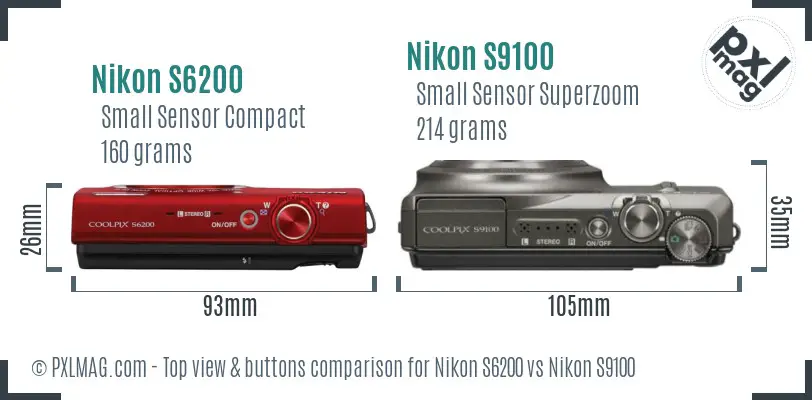 Nikon S6200 vs Nikon S9100 top view buttons comparison