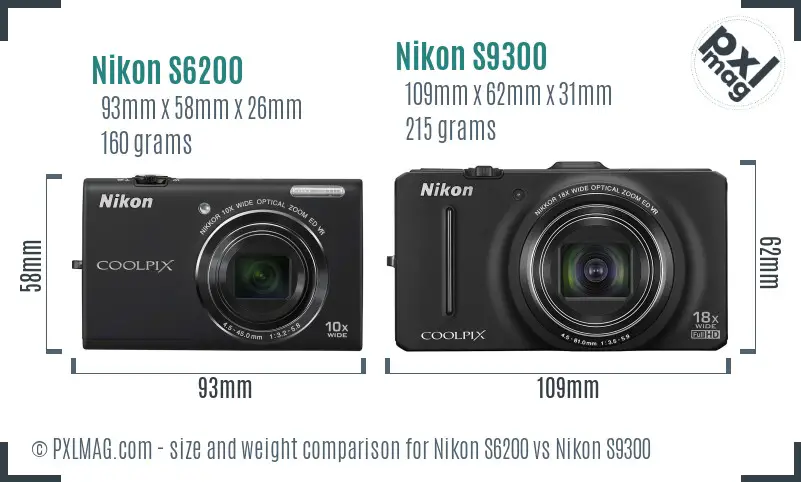Nikon S6200 vs Nikon S9300 size comparison