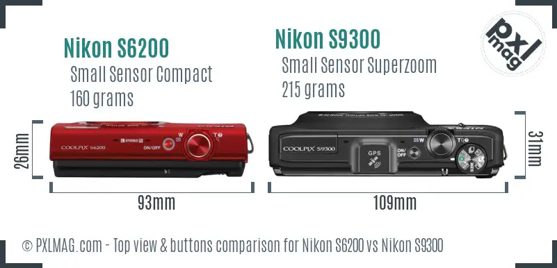 Nikon S6200 vs Nikon S9300 top view buttons comparison