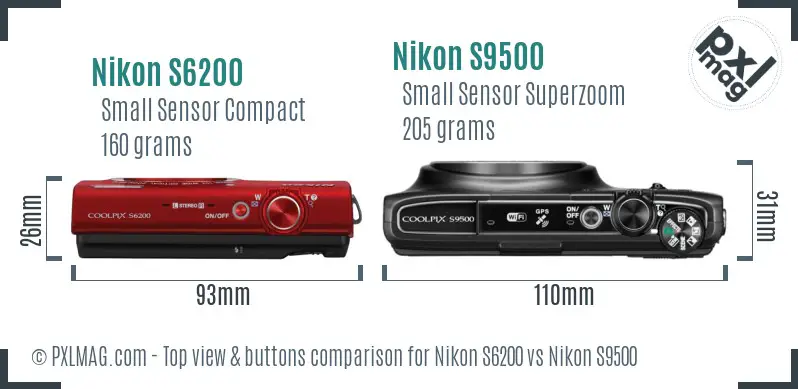 Nikon S6200 vs Nikon S9500 top view buttons comparison