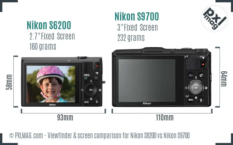 Nikon S6200 vs Nikon S9700 Screen and Viewfinder comparison