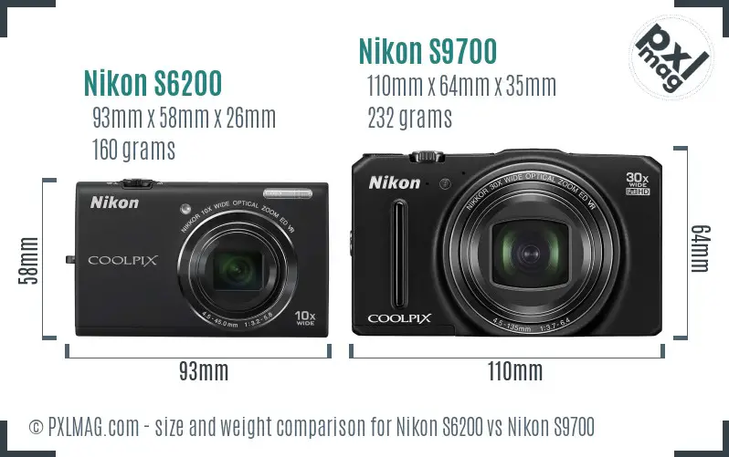 Nikon S6200 vs Nikon S9700 size comparison