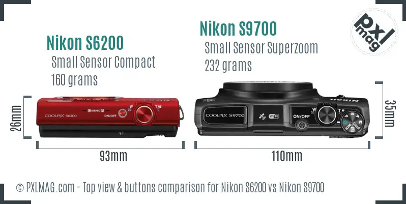 Nikon S6200 vs Nikon S9700 top view buttons comparison