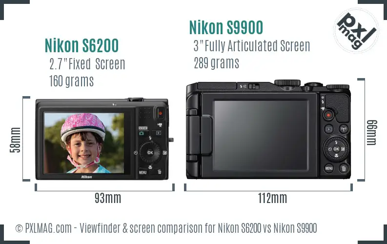 Nikon S6200 vs Nikon S9900 Screen and Viewfinder comparison
