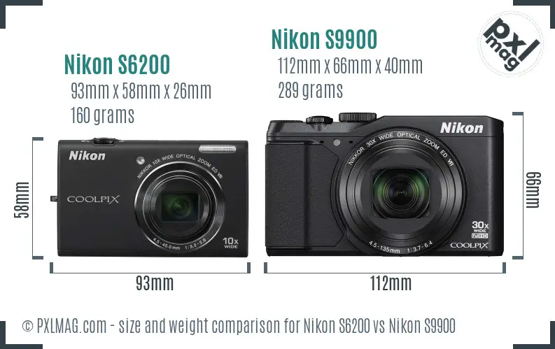 Nikon S6200 vs Nikon S9900 size comparison