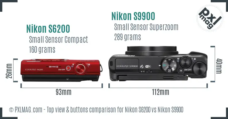 Nikon S6200 vs Nikon S9900 top view buttons comparison