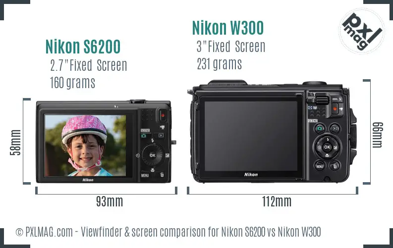 Nikon S6200 vs Nikon W300 Screen and Viewfinder comparison
