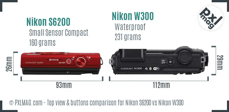 Nikon S6200 vs Nikon W300 top view buttons comparison