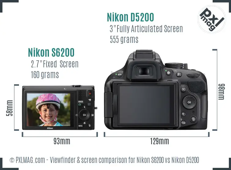 Nikon S6200 vs Nikon D5200 Screen and Viewfinder comparison