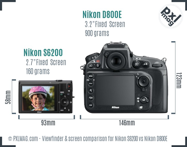 Nikon S6200 vs Nikon D800E Screen and Viewfinder comparison