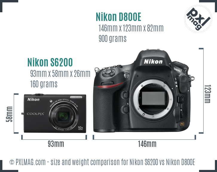 Nikon S6200 vs Nikon D800E size comparison Nikon S6200 vs Nikon D800E size comparison