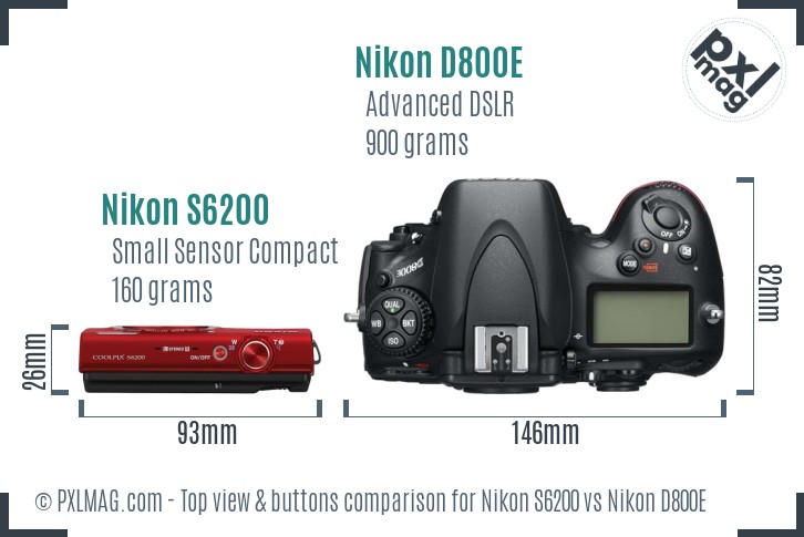 Nikon S6200 vs Nikon D800E top view buttons comparison