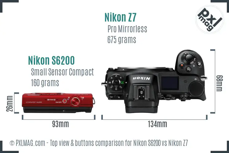 Nikon S6200 vs Nikon Z7 top view buttons comparison