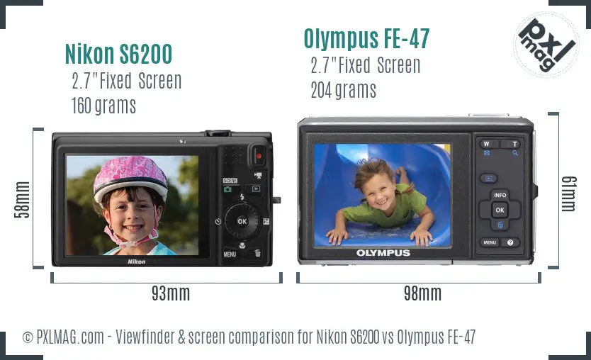 Nikon S6200 vs Olympus FE-47 Screen and Viewfinder comparison