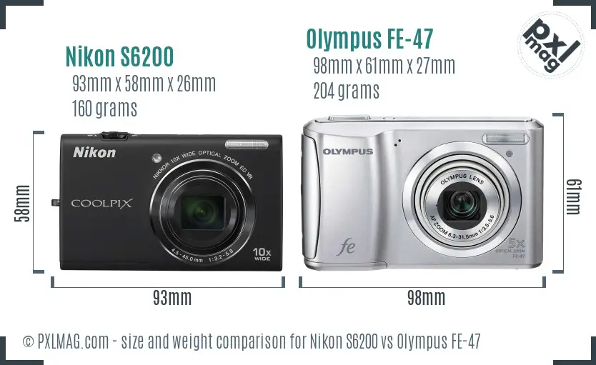 Nikon S6200 vs Olympus FE-47 size comparison