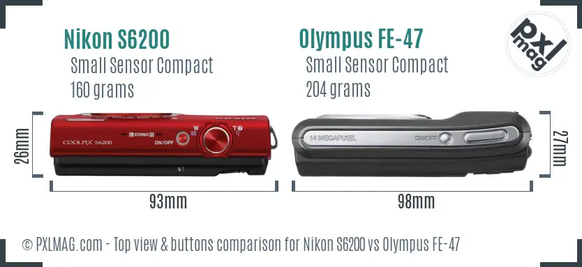 Nikon S6200 vs Olympus FE-47 top view buttons comparison