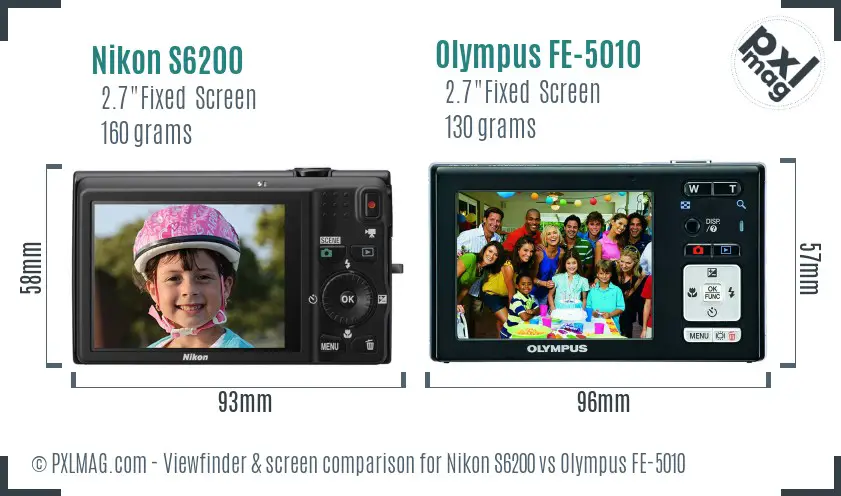 Nikon S6200 vs Olympus FE-5010 Screen and Viewfinder comparison