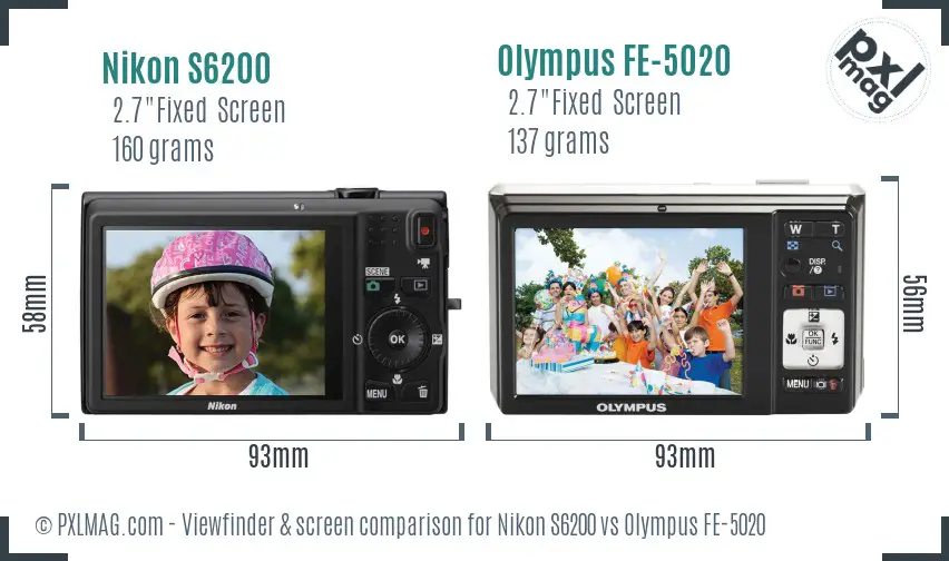 Nikon S6200 vs Olympus FE-5020 Screen and Viewfinder comparison