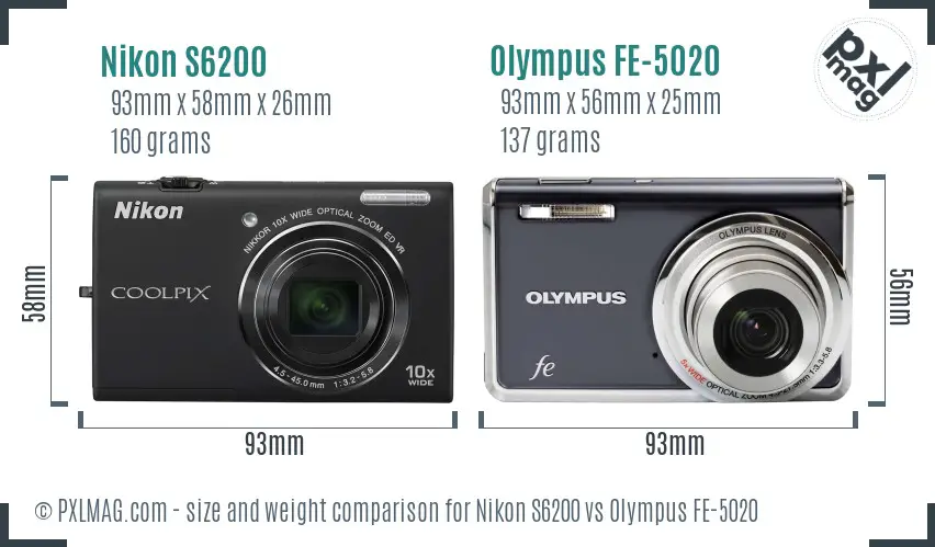 Nikon S6200 vs Olympus FE-5020 size comparison