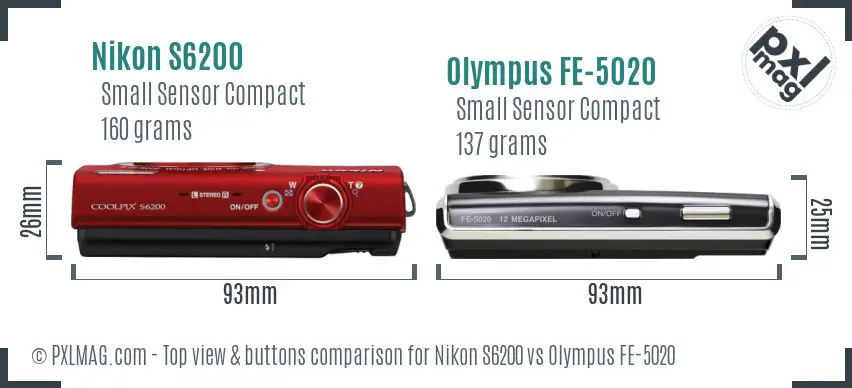 Nikon S6200 vs Olympus FE-5020 top view buttons comparison