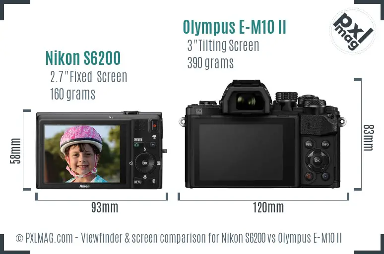 Nikon S6200 vs Olympus E-M10 II Screen and Viewfinder comparison