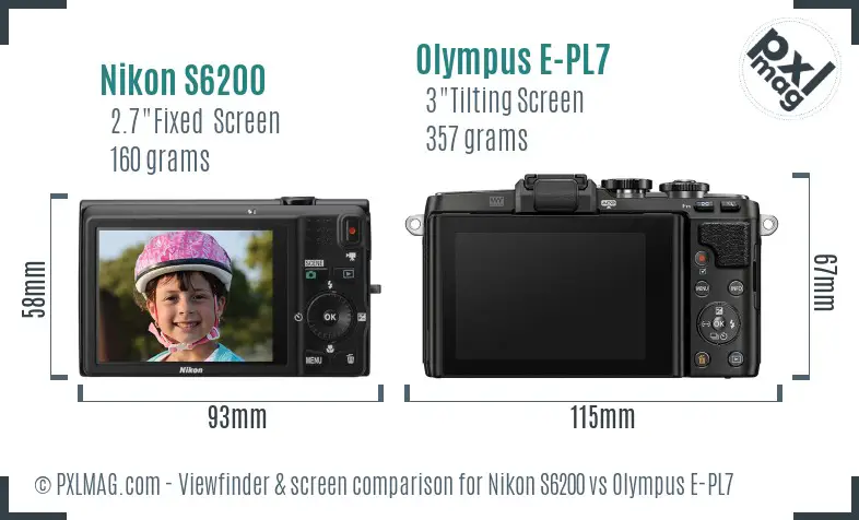 Nikon S6200 vs Olympus E-PL7 Screen and Viewfinder comparison
