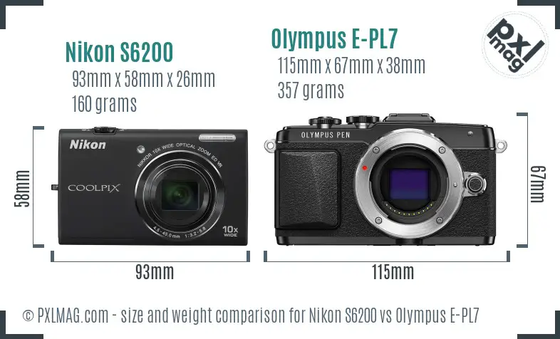 Nikon S6200 vs Olympus E-PL7 size comparison