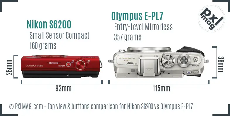 Nikon S6200 vs Olympus E-PL7 top view buttons comparison
