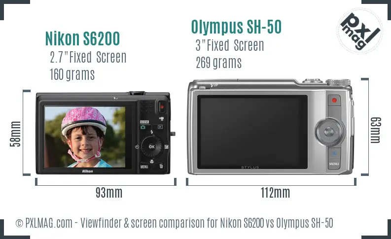 Nikon S6200 vs Olympus SH-50 Screen and Viewfinder comparison