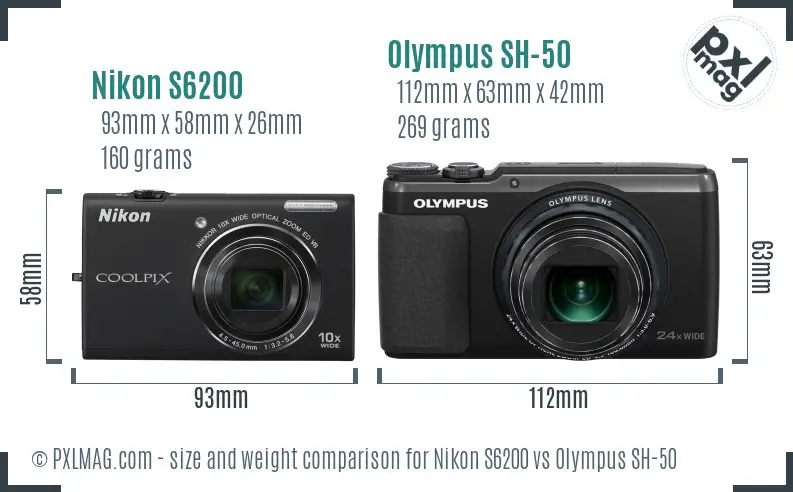 Nikon S6200 vs Olympus SH-50 size comparison