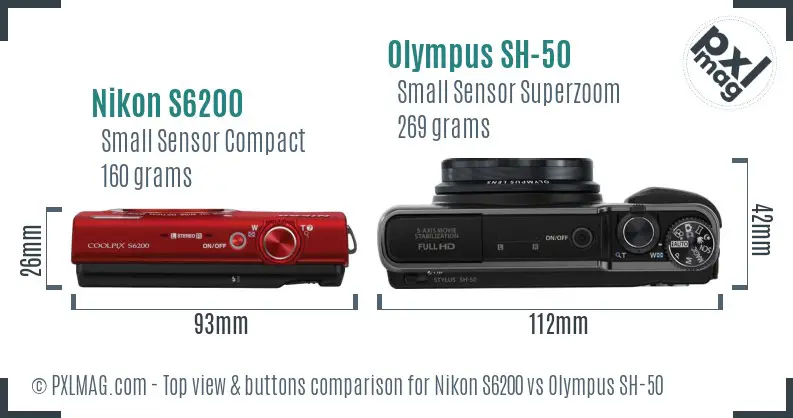 Nikon S6200 vs Olympus SH-50 top view buttons comparison