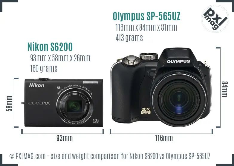 Nikon S6200 vs Olympus SP-565UZ size comparison Nikon S6200 vs Olympus SP-565UZ size comparison