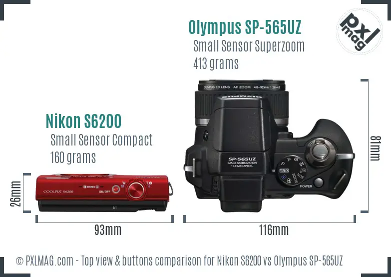 Nikon S6200 vs Olympus SP-565UZ top view buttons comparison Nikon S6200 vs Olympus SP-565UZ top view buttons comparison