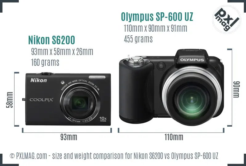 Nikon S6200 vs Olympus SP-600 UZ size comparison Nikon S6200 vs Olympus SP-600 UZ size comparison